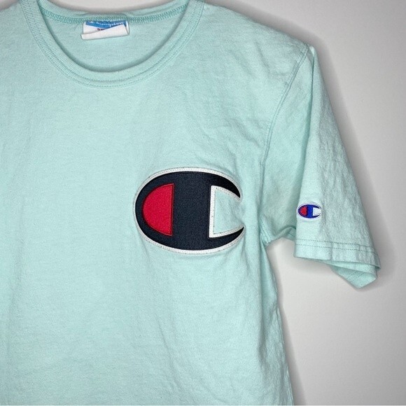 Champion Light Blue Large Logo T-shirt Size Small - Picture 2 of 8